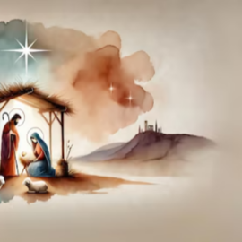 Pittura ad acquerello scena della natività a Betlemme illustrazione della scena natalizia che mostra la Santa Famiglia