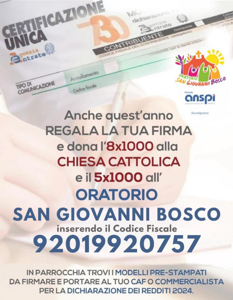 8x1000 - 5x1000 Oratorio San Giovanni Bosco - Parrocchia Giurdignano